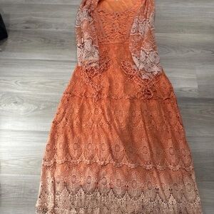 Reba Women’s Orange Floral Dress, Size S With Scarf Set, size S